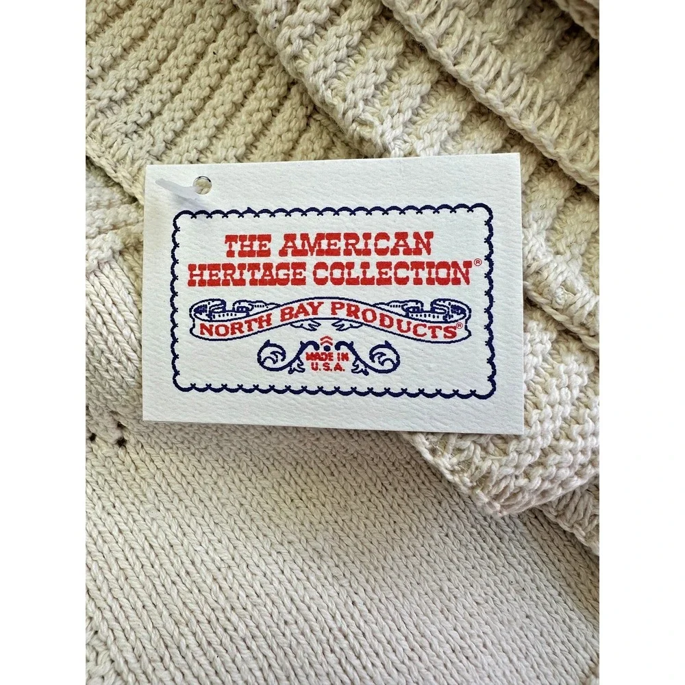 American Heritage North Bay Product Soft Spun Cotton‎ Hand Knit Throw Cream USA